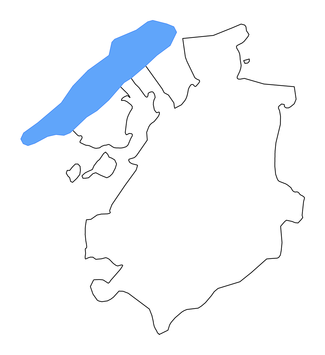Outline map of Fribourg Canton, Switzerland with lakes.