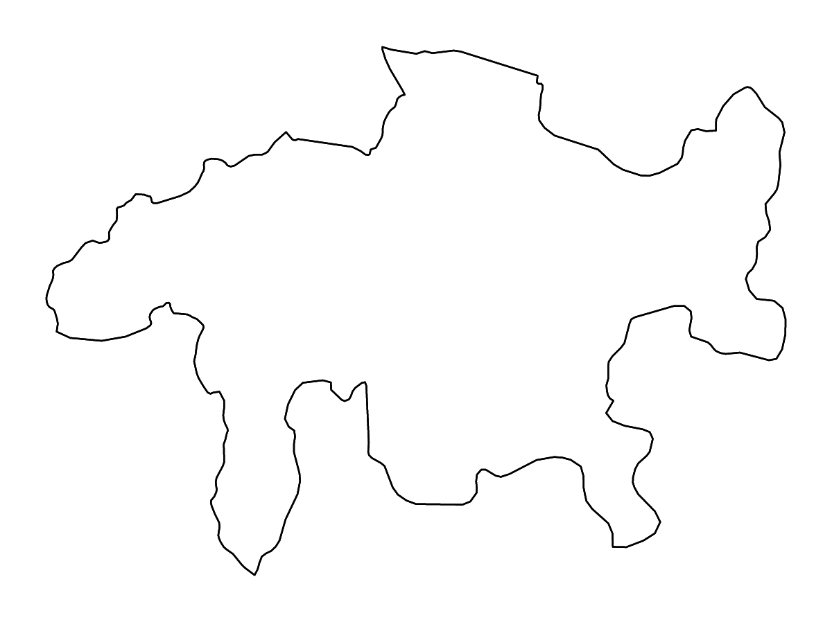 Outline map of Grisons Canton, Switzerland with rivers.
