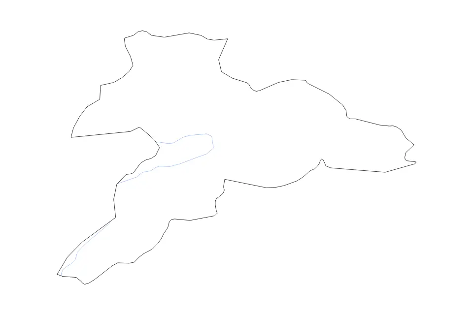 Outline map of Jura Canton, Switzerland with subdivision borders and rivers.