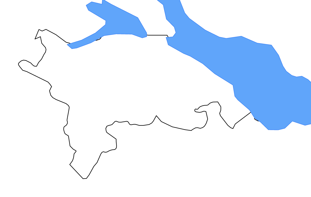 Outline map of Thurgau Canton, Switzerland with lakes and rivers.