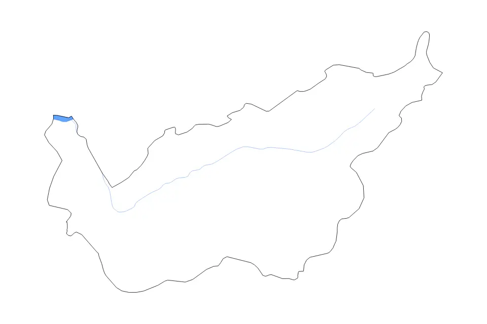 Outline map of Valais Canton, Switzerland with subdivision borders and major lakes and rivers.