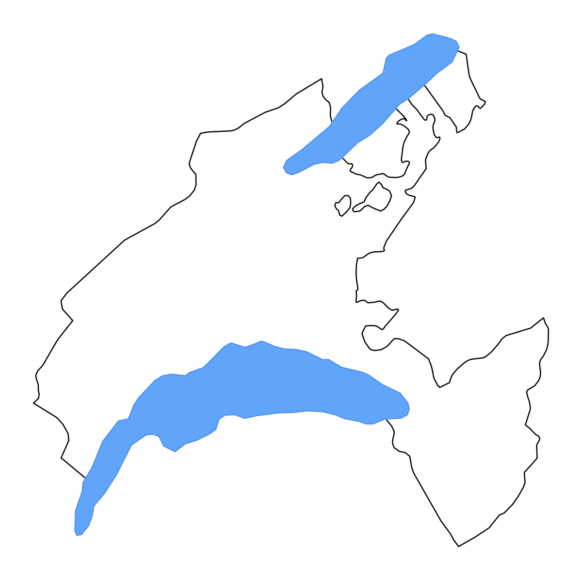 Mapa de contorno de Vaud, Switzerland con lagos y ríos.