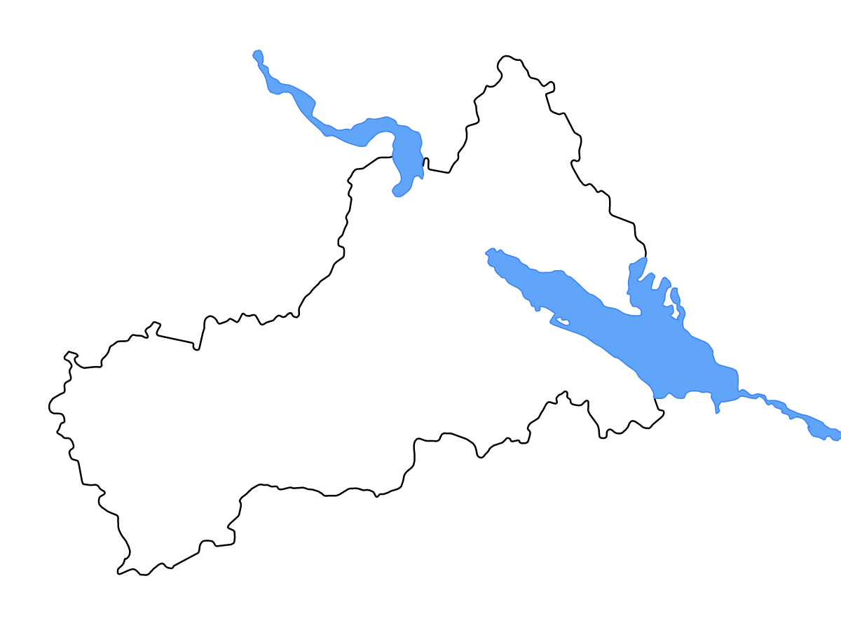 Outline map of Cherkasy, Ukraine with lakes and rivers.