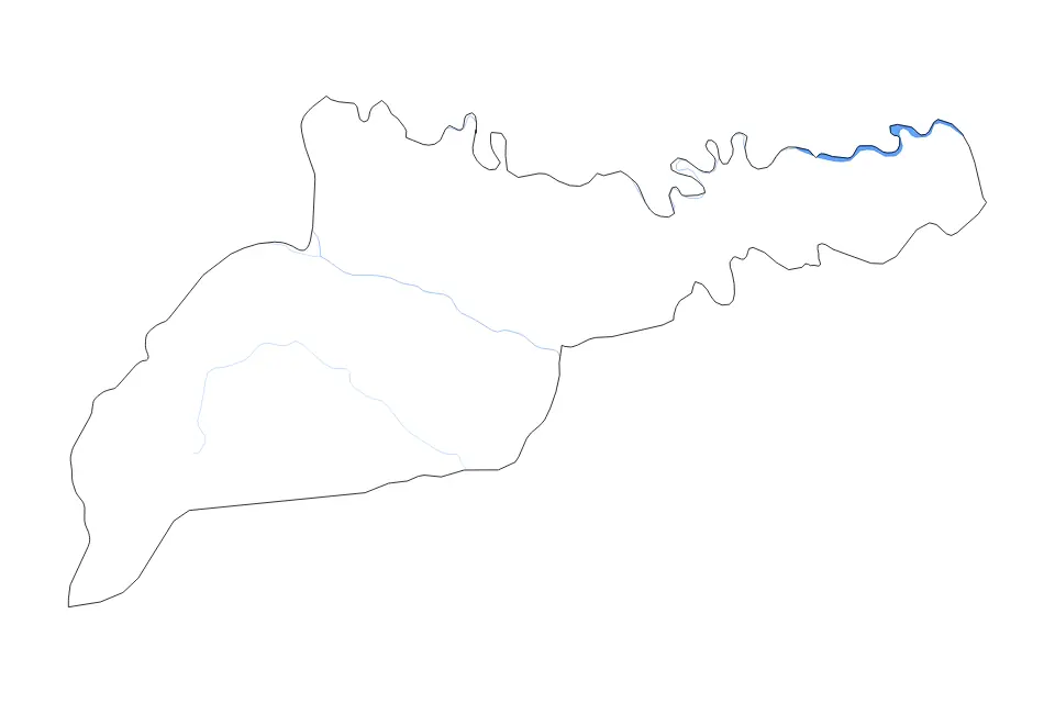 Outline map of Chernivtsi, Ukraine with subdivision borders and major lakes and rivers.