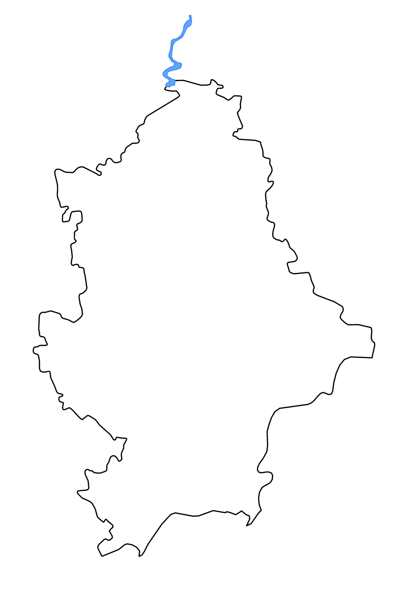 Mapa de contorno de Donetsk, Ukraine con lagos y ríos.