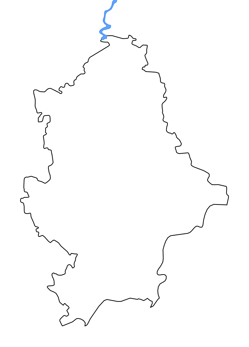 Outline map of Donetsk, Ukraine with lakes and rivers.