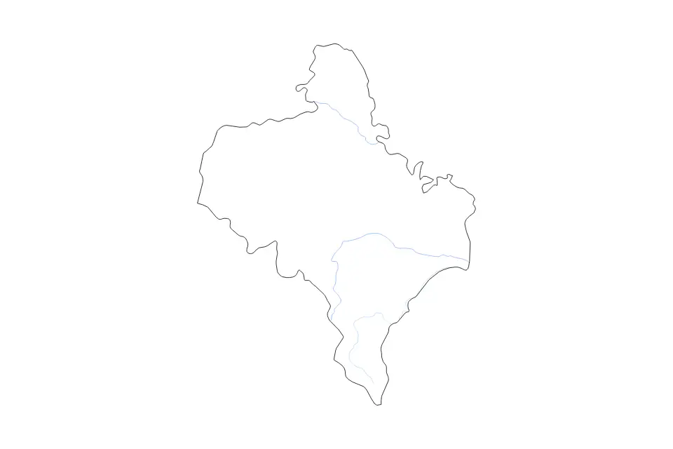 Outline map of Ivano-Frankivsk, Ukraine with subdivision borders and rivers.