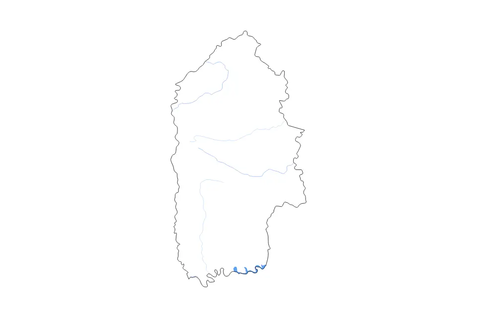 Outline map of Khmelnytskyi, Ukraine with subdivision borders and major lakes and rivers.