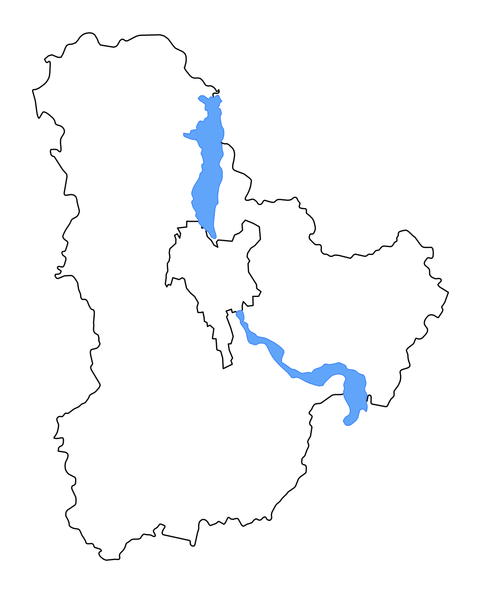 Mapa de contorno de Kyiv (región), Ukraine con lagos y ríos.