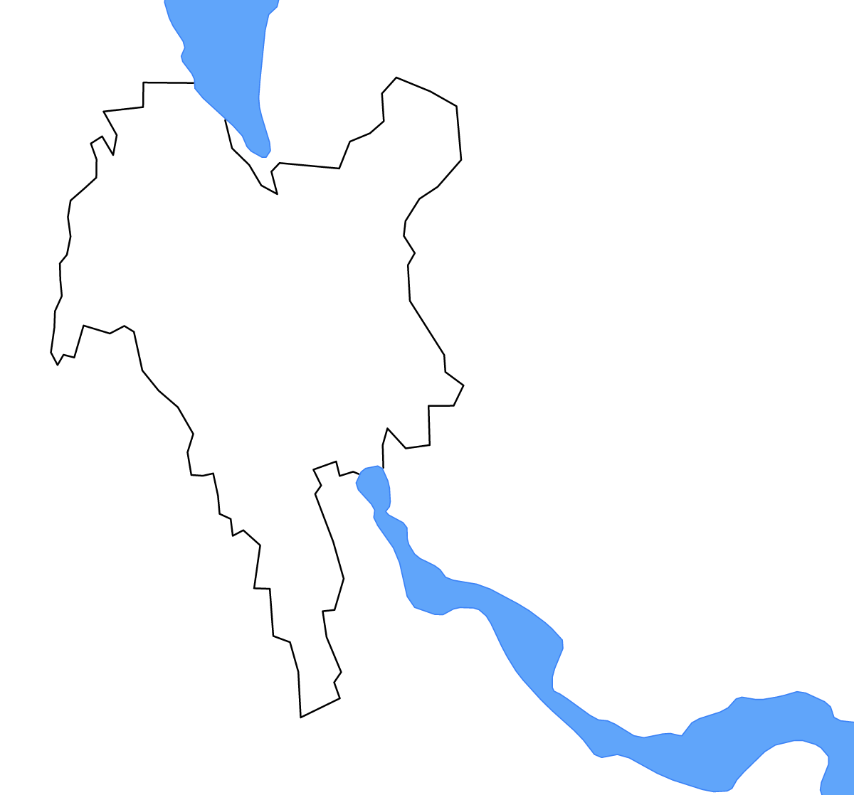 Outline map of Kyiv Municipality, Ukraine with lakes and rivers.