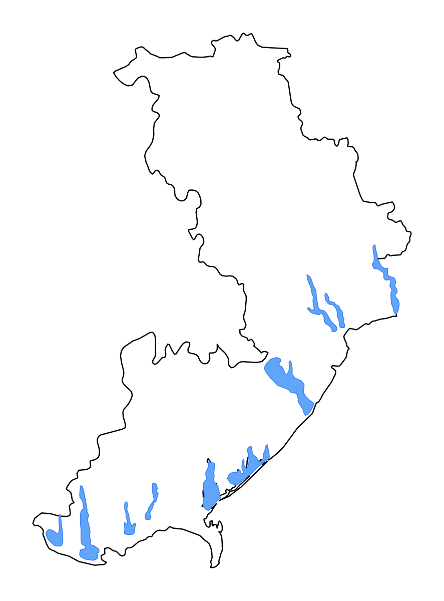 Mapa de contorno de Odessa, Ukraine con lagos y ríos.