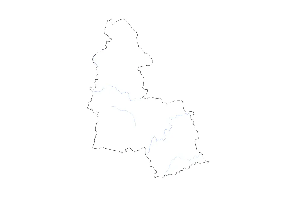 Mapa de Sumy, Ukraine de tipo contorno y ríos para Europa, con contorno y ríos con límites limpios.