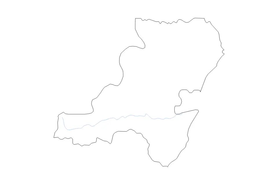 Outline map of Aberdeenshire Unitary District, United Kingdom with subdivision borders and rivers.