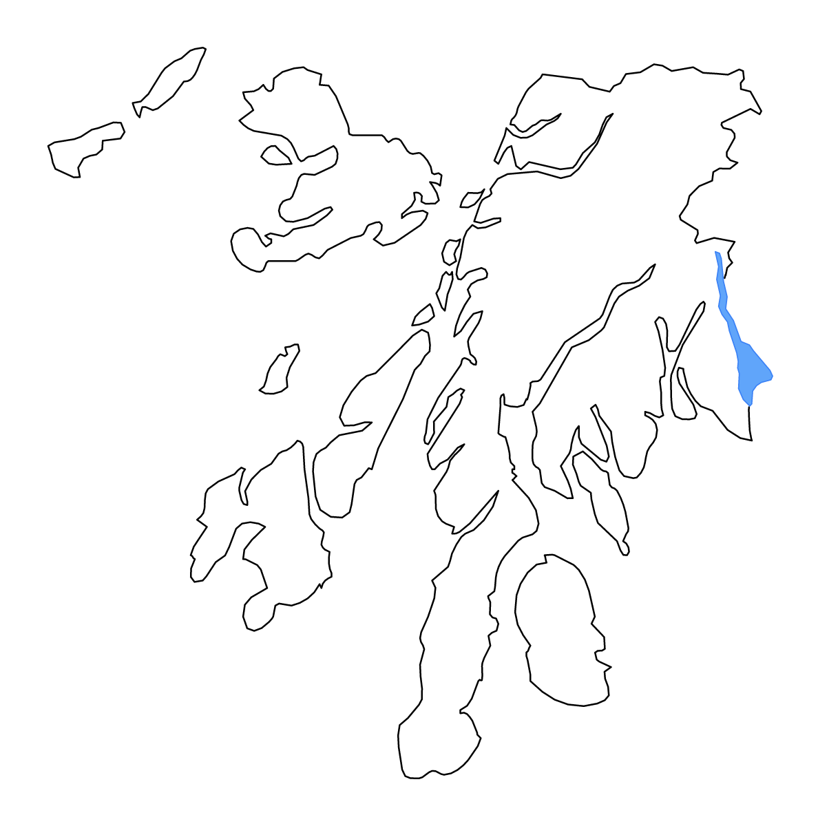 Mapa de contorno de Argyll and Bute, United Kingdom con lagos.