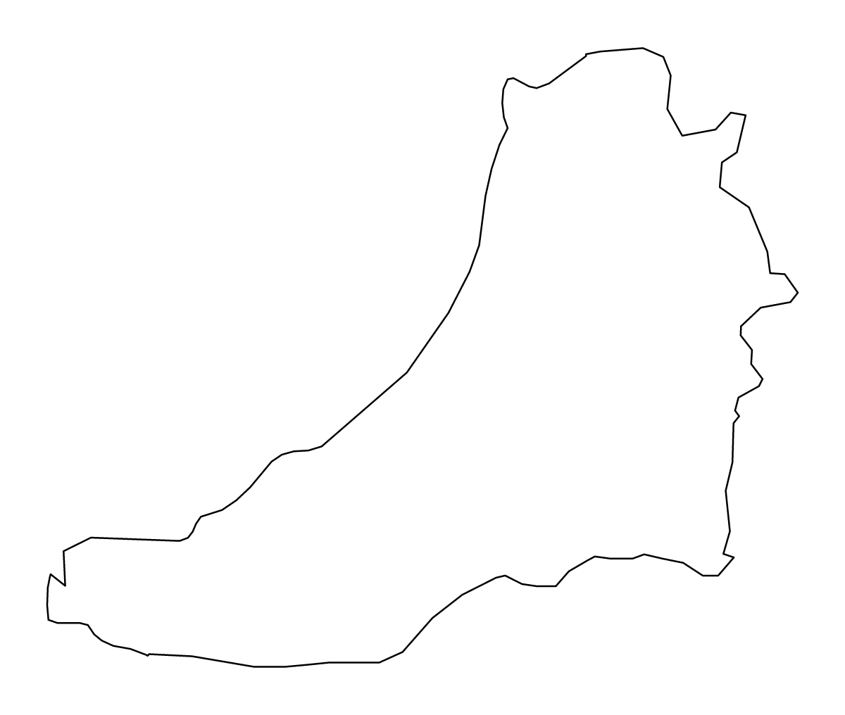 Outline map of Ceredigion Principality, United Kingdom.