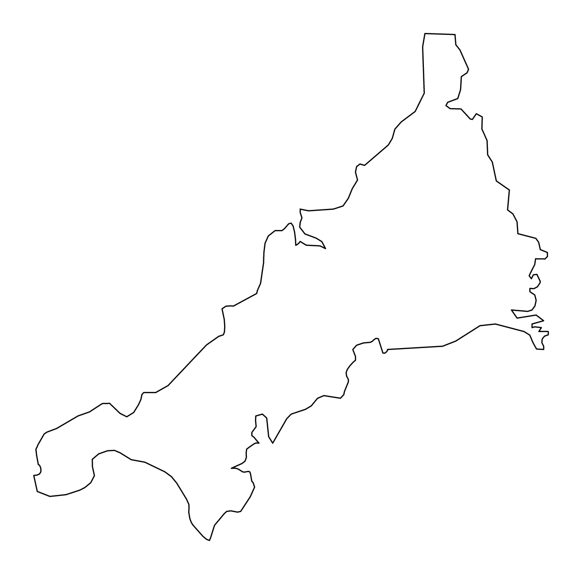 Mapa de contorno de Cornwall, United Kingdom.