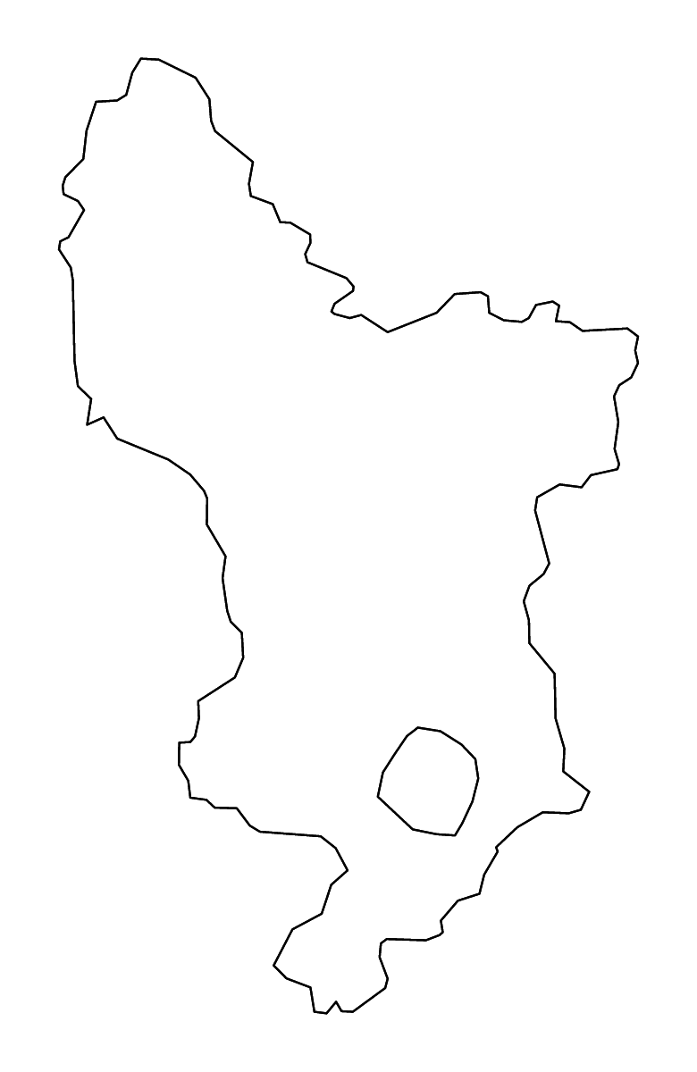 Outline map of Derbyshire Administrative County, United Kingdom with rivers.