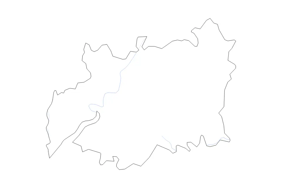 Outline map of Gloucestershire Administrative County, United Kingdom with subdivision borders and rivers.