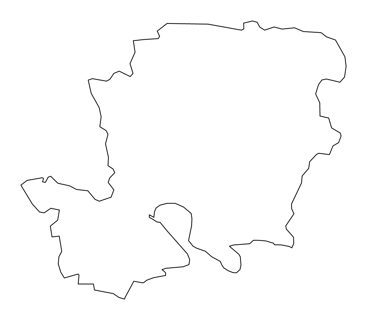 Outline map of Hampshire Administrative County, United Kingdom.