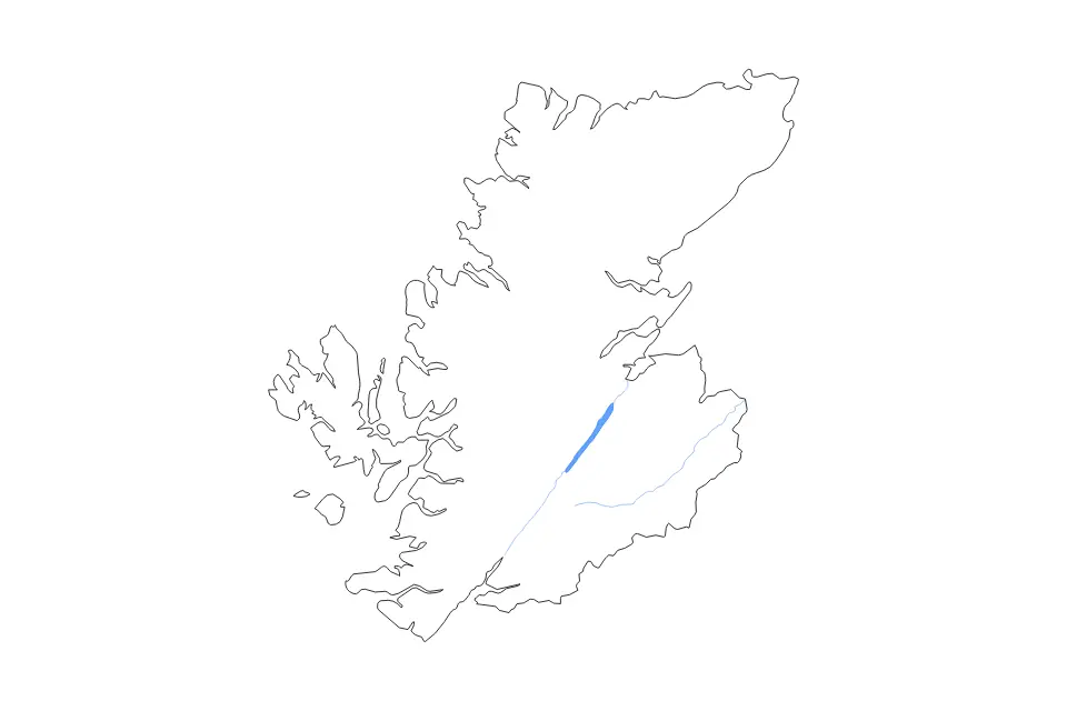 Mapa de Highland, United Kingdom de tipo contorno, lagos y ríos para Europa, con contorno, lagos y ríos con elementos de agua como Loch Ness.