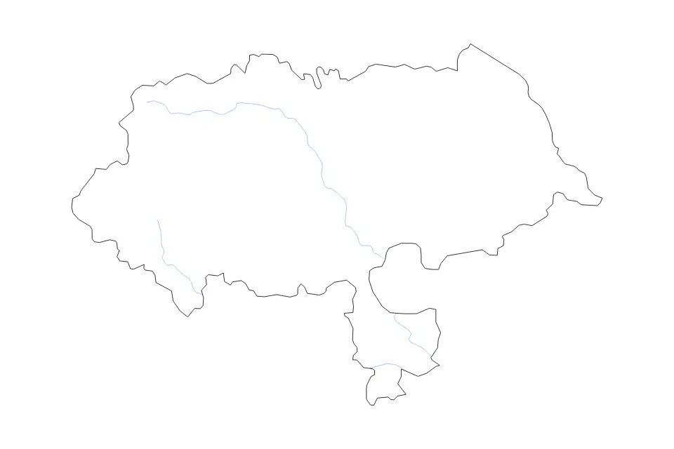 Outline map of North Yorkshire Administrative County, United Kingdom with subdivision borders and rivers.