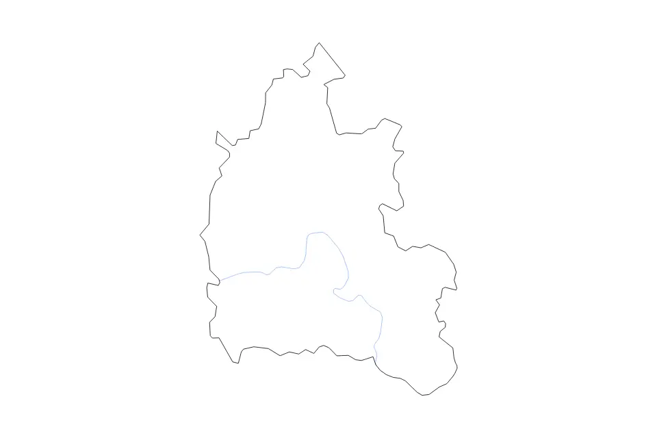 Outline map of Oxfordshire Administrative County, United Kingdom with subdivision borders and rivers.