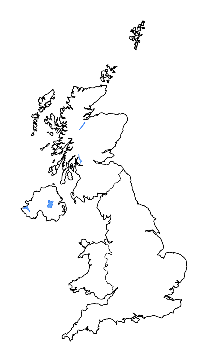 Carte de contour de United Kingdom avec limites administratives internes, lacs et rivières.