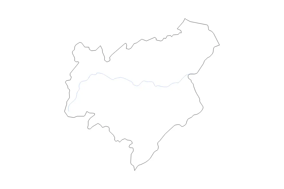 Outline map of Scottish Borders Unitary District, United Kingdom with subdivision borders and rivers.