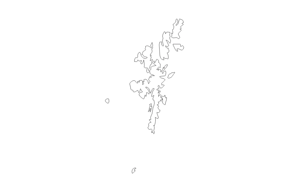 Mapa de Shetland Islands, United Kingdom de tipo contorno para Europa, con contorno con límites limpios.