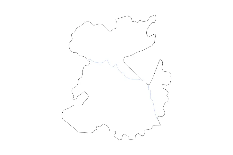Outline map of Shropshire Unitary Single Tier County, United Kingdom with subdivision borders and rivers.