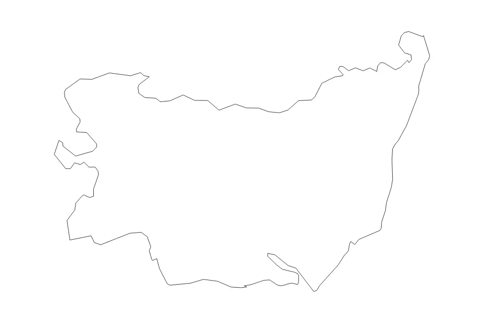 Outline map of Suffolk Administrative County, United Kingdom with subdivision borders.
