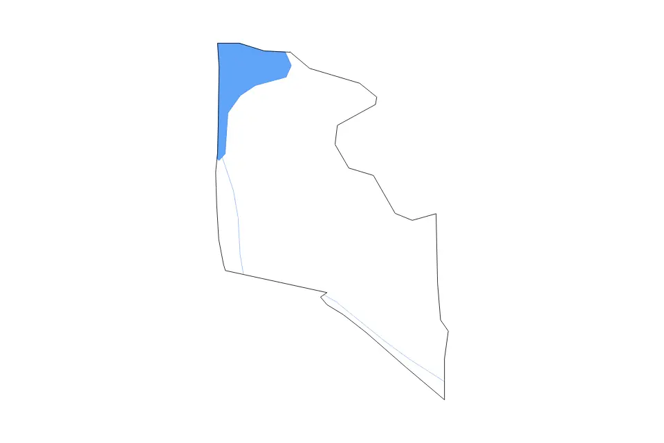 Outline map of West Dunbartonshire Unitary District, United Kingdom with subdivision borders and major lakes and rivers.