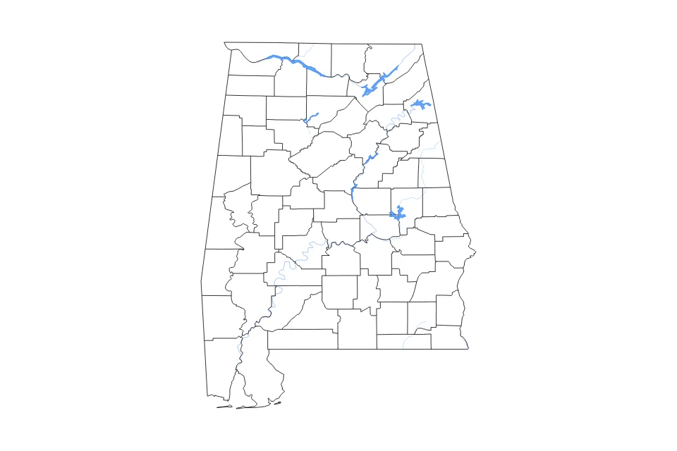 Aperçu de la carte de contour de Alabama
