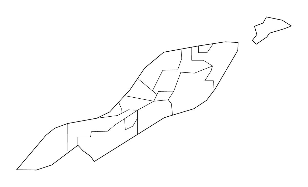 Mapa de contorno de Anguilla con límites administrativos internos.