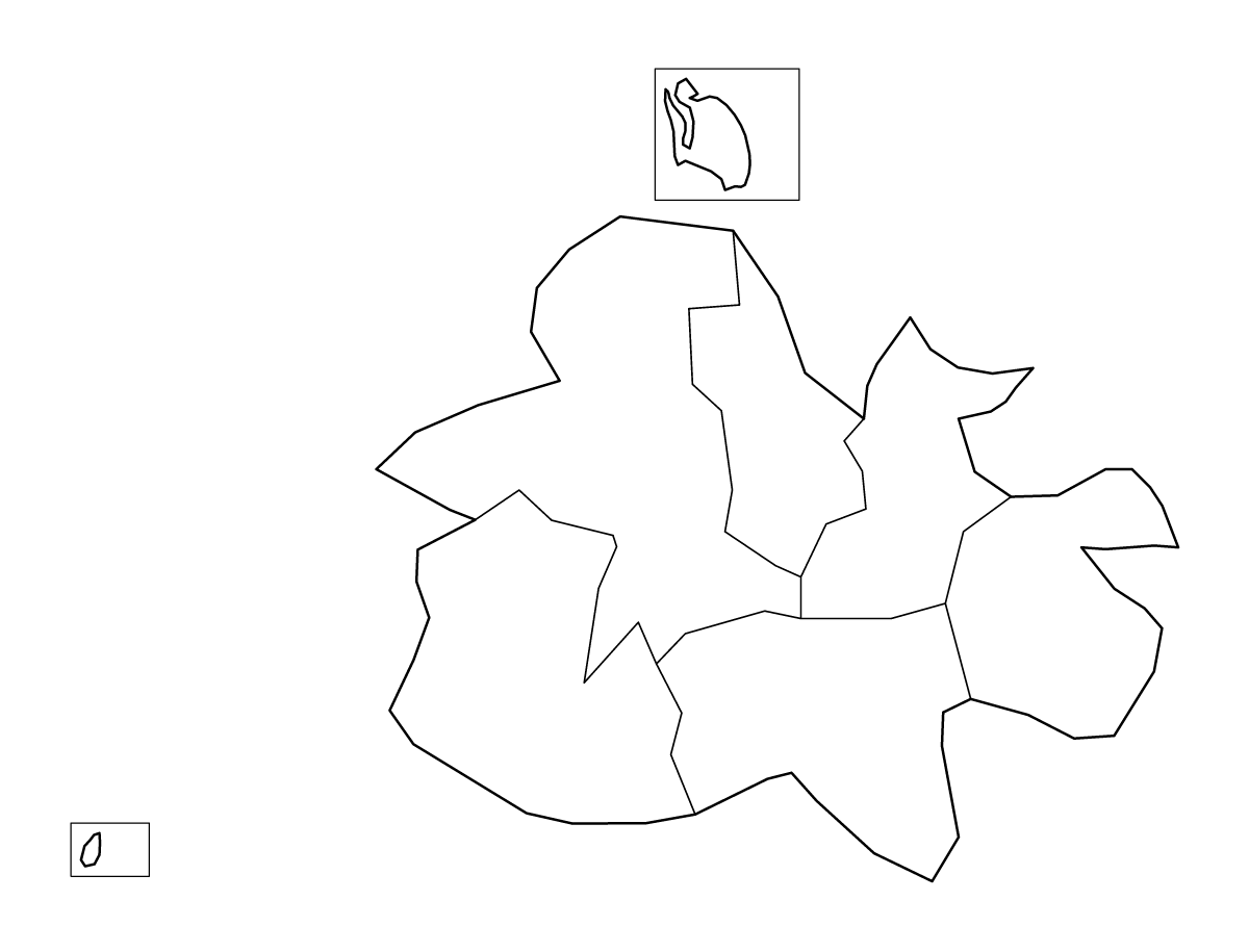 Mapa de contorno de Antigua and Barbuda con límites administrativos internos.