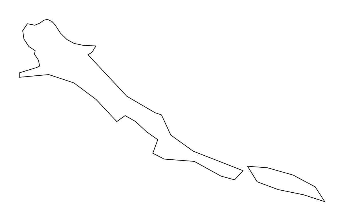 Outline map of Exuma District, Bahamas.