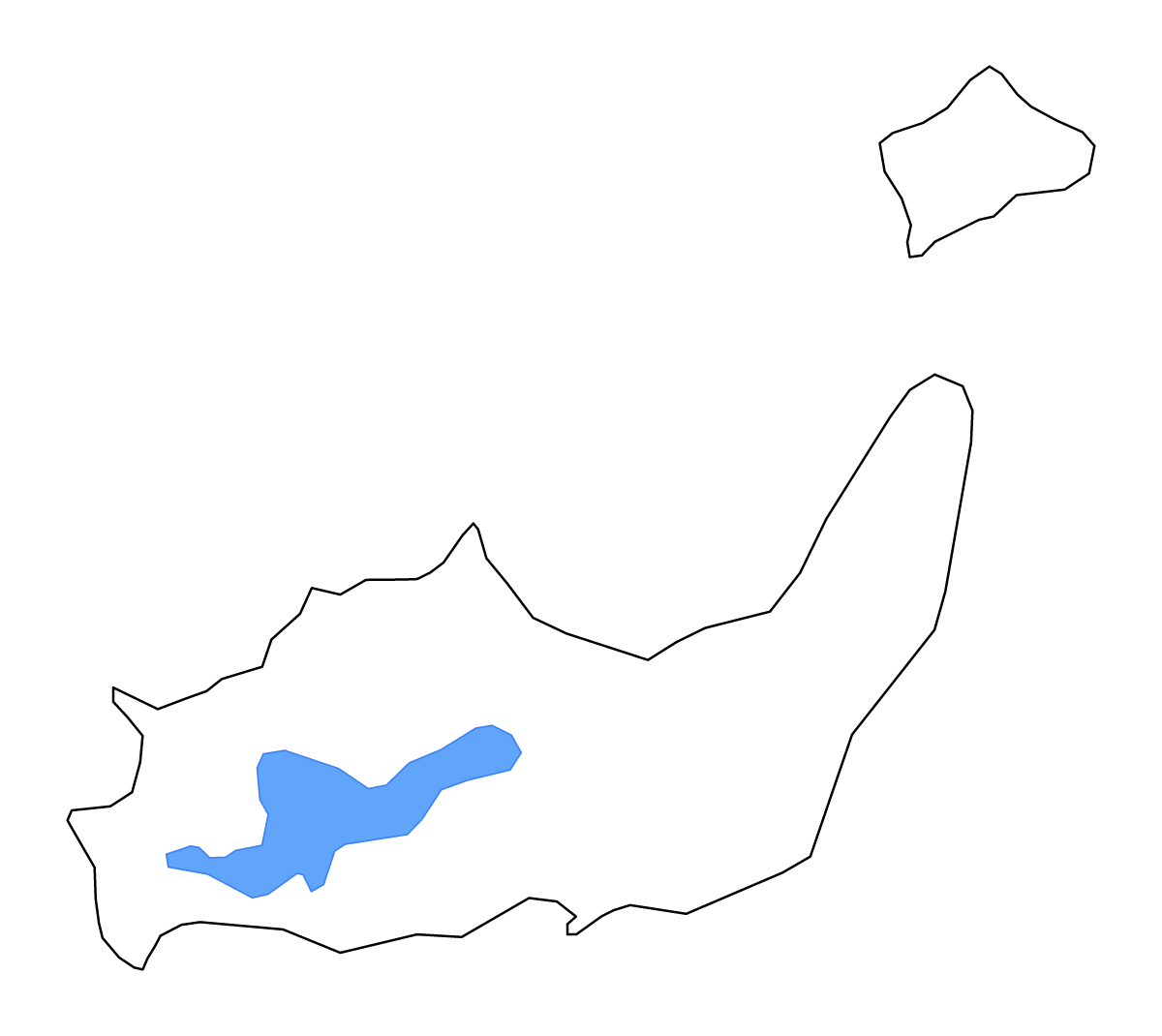 Outline map of Inagua District, Bahamas with lakes.