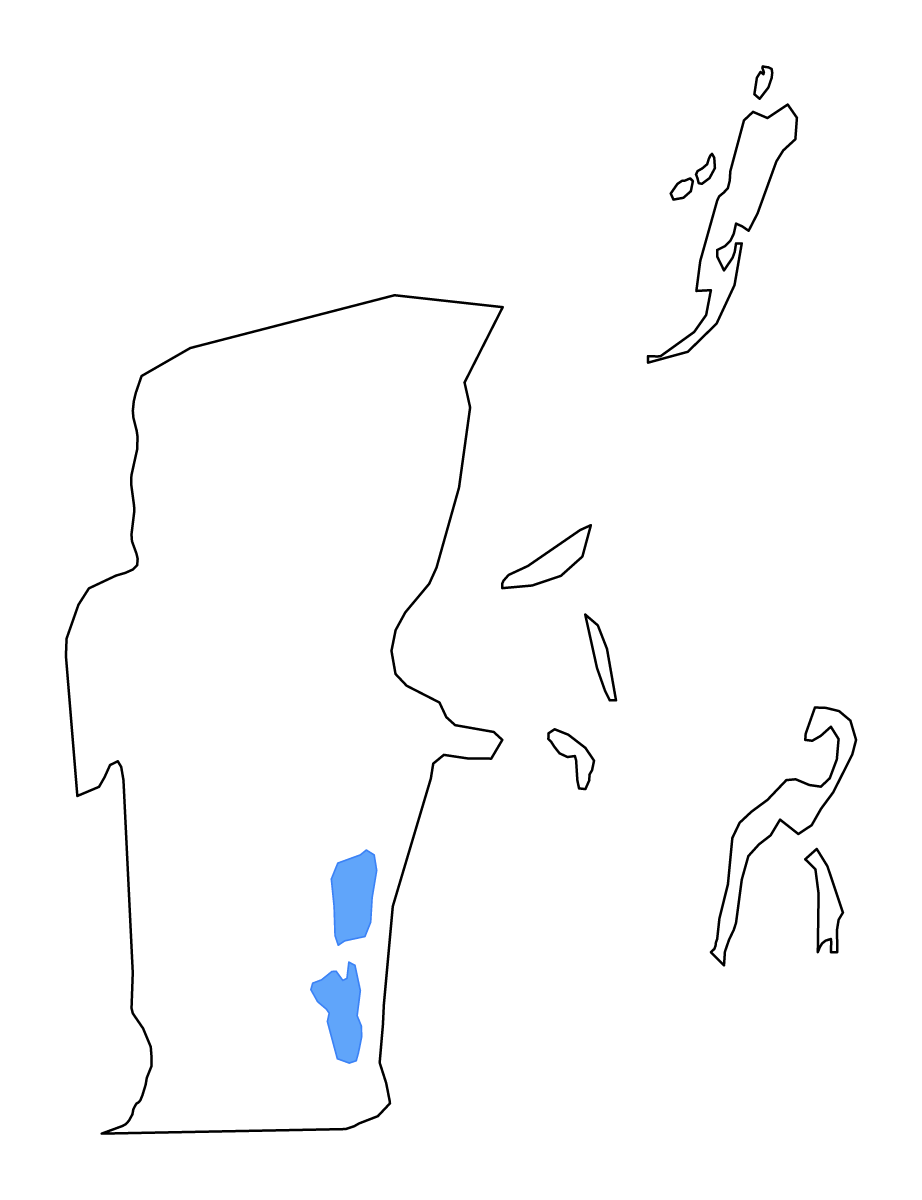 Mapa de contorno de Belize (distrito), Belize con lagos y ríos.
