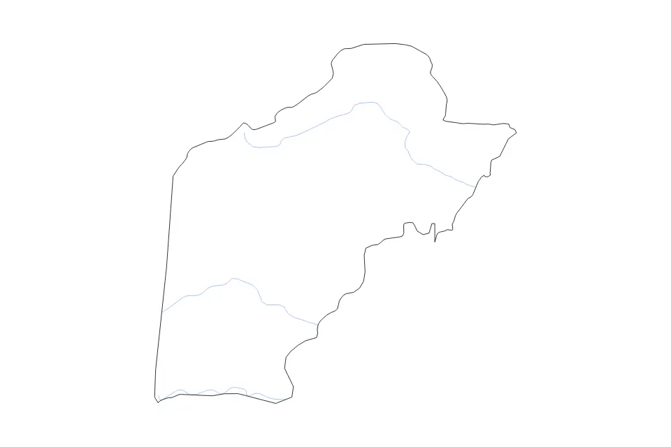 Outline map of Toledo District, Belize with subdivision borders and rivers.