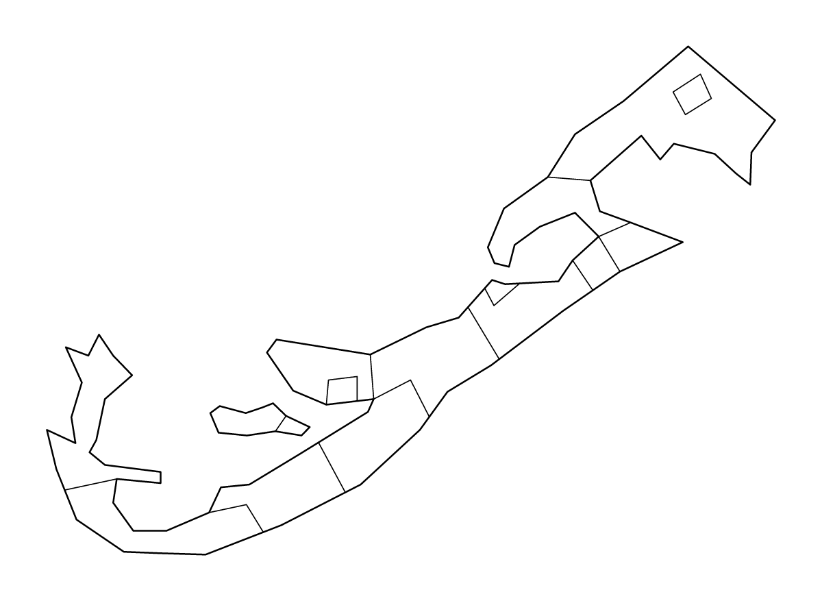 Mapa de contorno de Bermuda con límites administrativos internos.