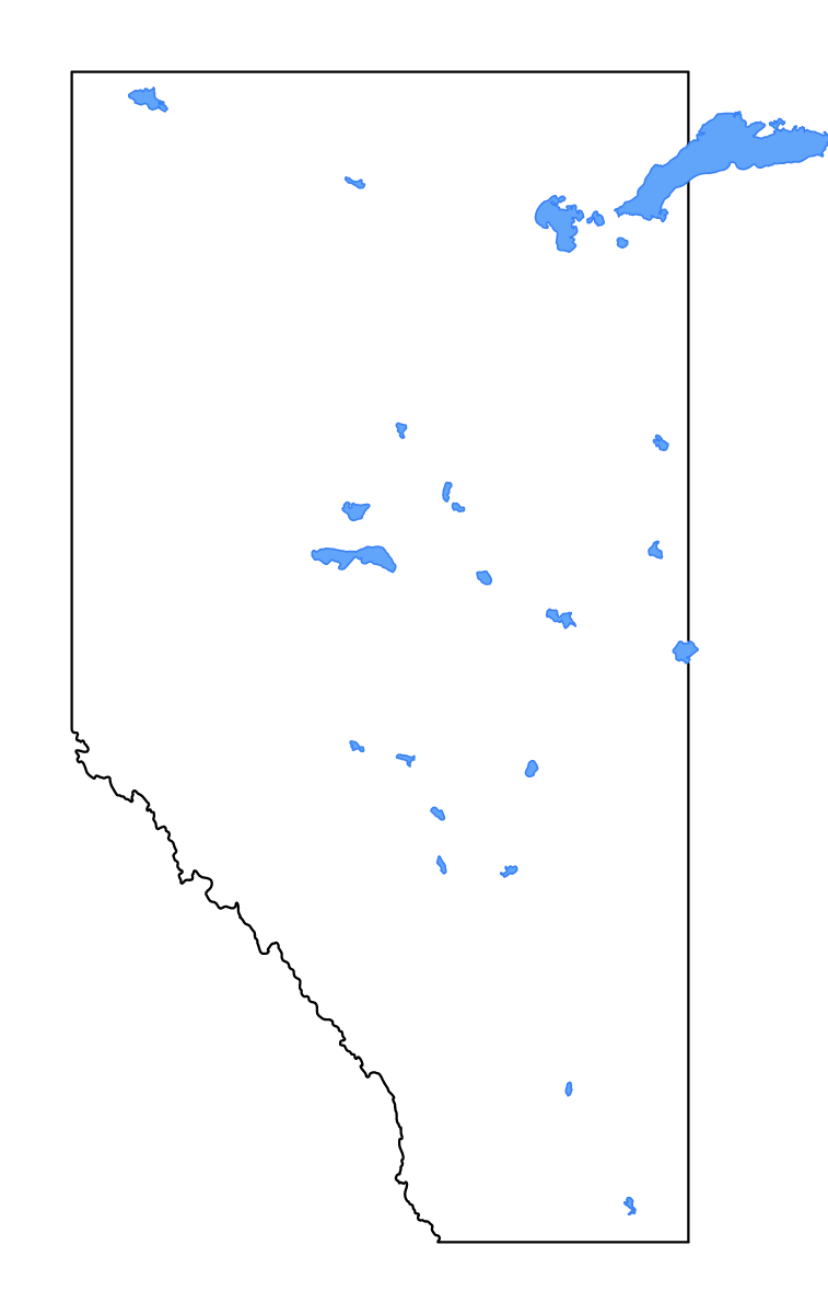 Mapa de contorno de Alberta, Canada con lagos y ríos.