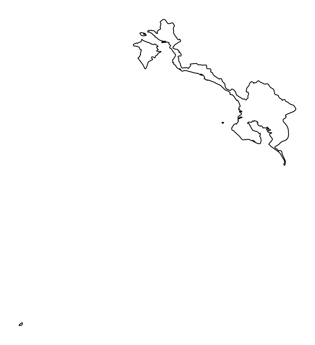 Mapa de contorno de Puntarenas, Costa Rica con ríos.