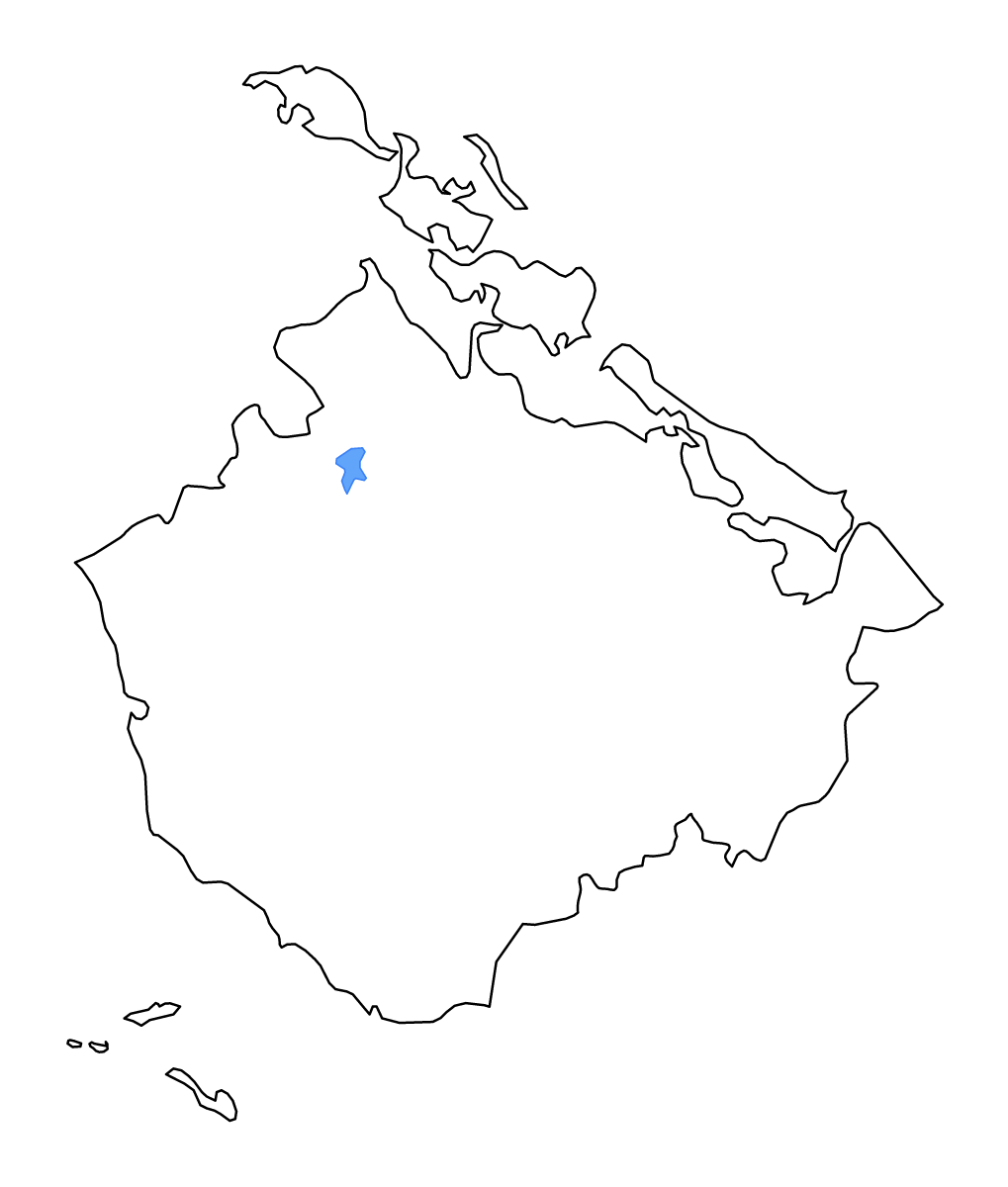 Mapa de contorno de Camagüey, Cuba con lagos y ríos.