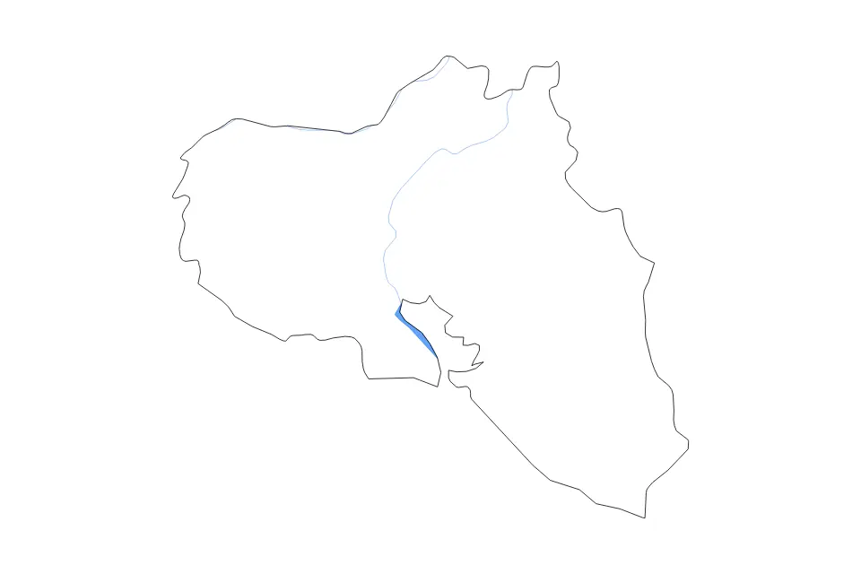 Outline map of Cienfuegos, Cuba with subdivision borders and major lakes and rivers.