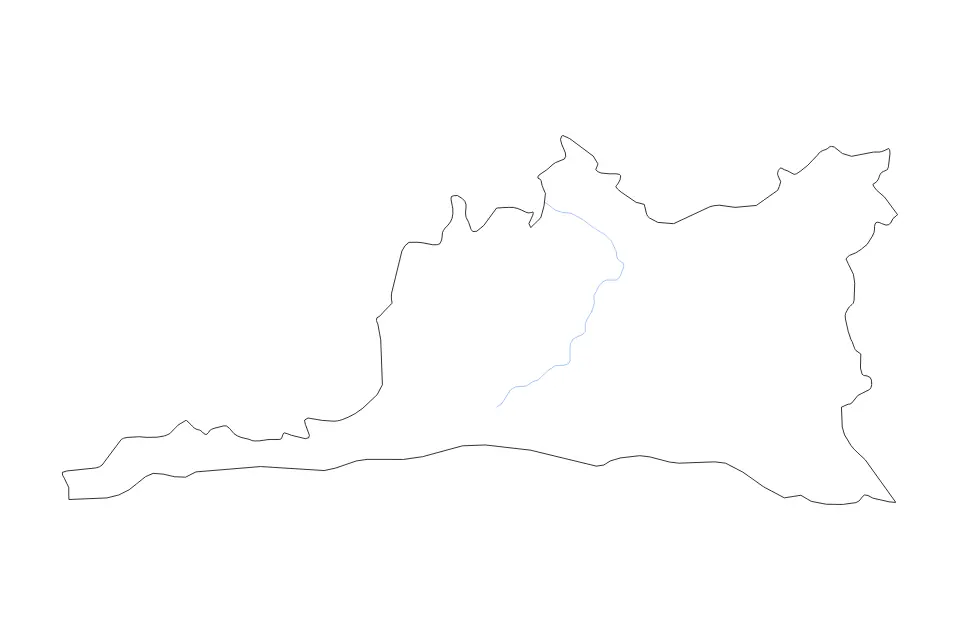 Outline map of Santiago de Cuba, Cuba with subdivision borders and rivers.