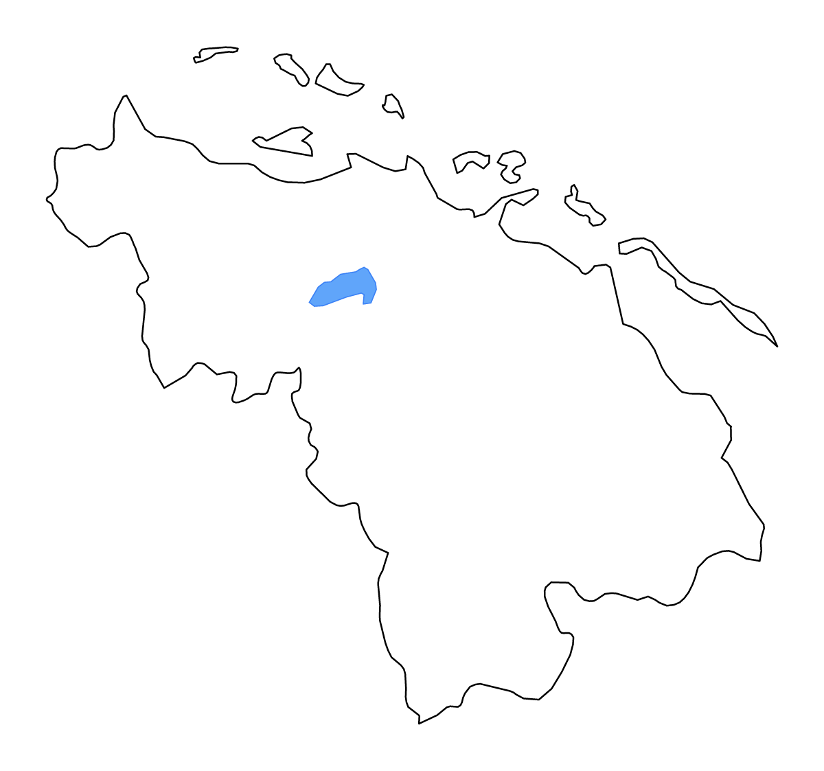 Outline map of Villa Clara, Cuba with lakes and rivers.