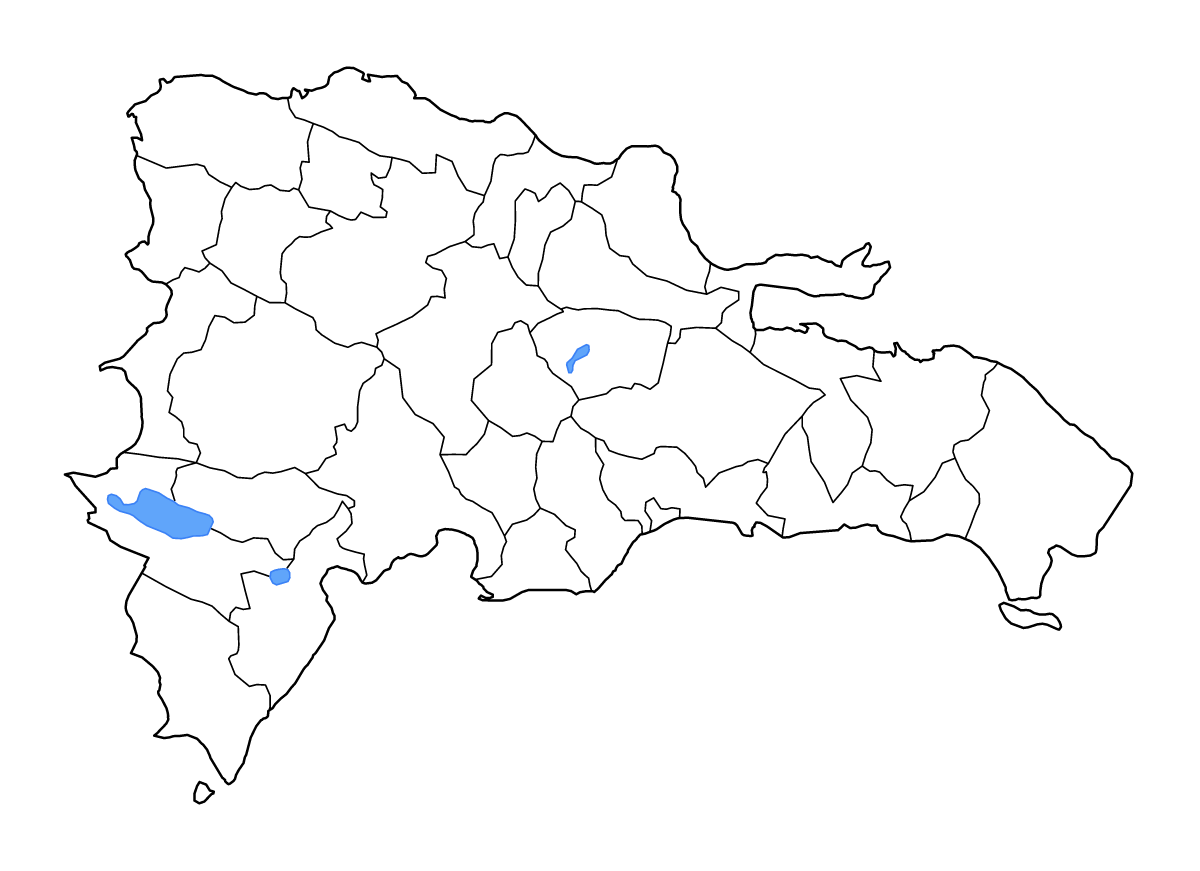 Outline map of Dominican Republic with internal administrative boundaries, lakes, and rivers.