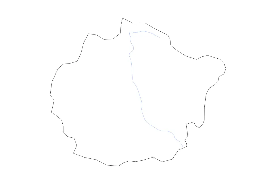 Outline map of San Juan, Dominican Republic with subdivision borders and rivers.