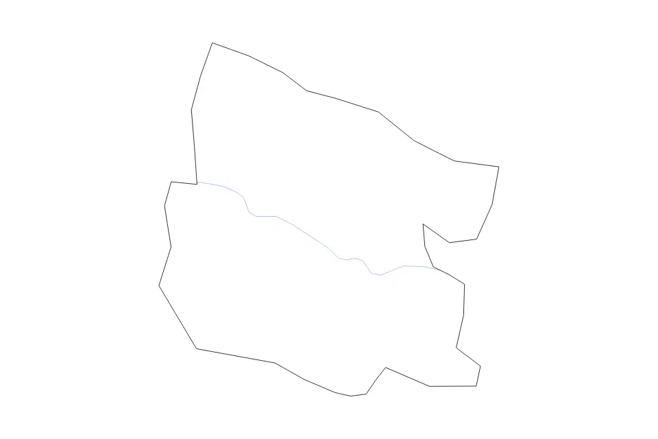 Outline map of Valverde, Dominican Republic with subdivision borders and rivers.