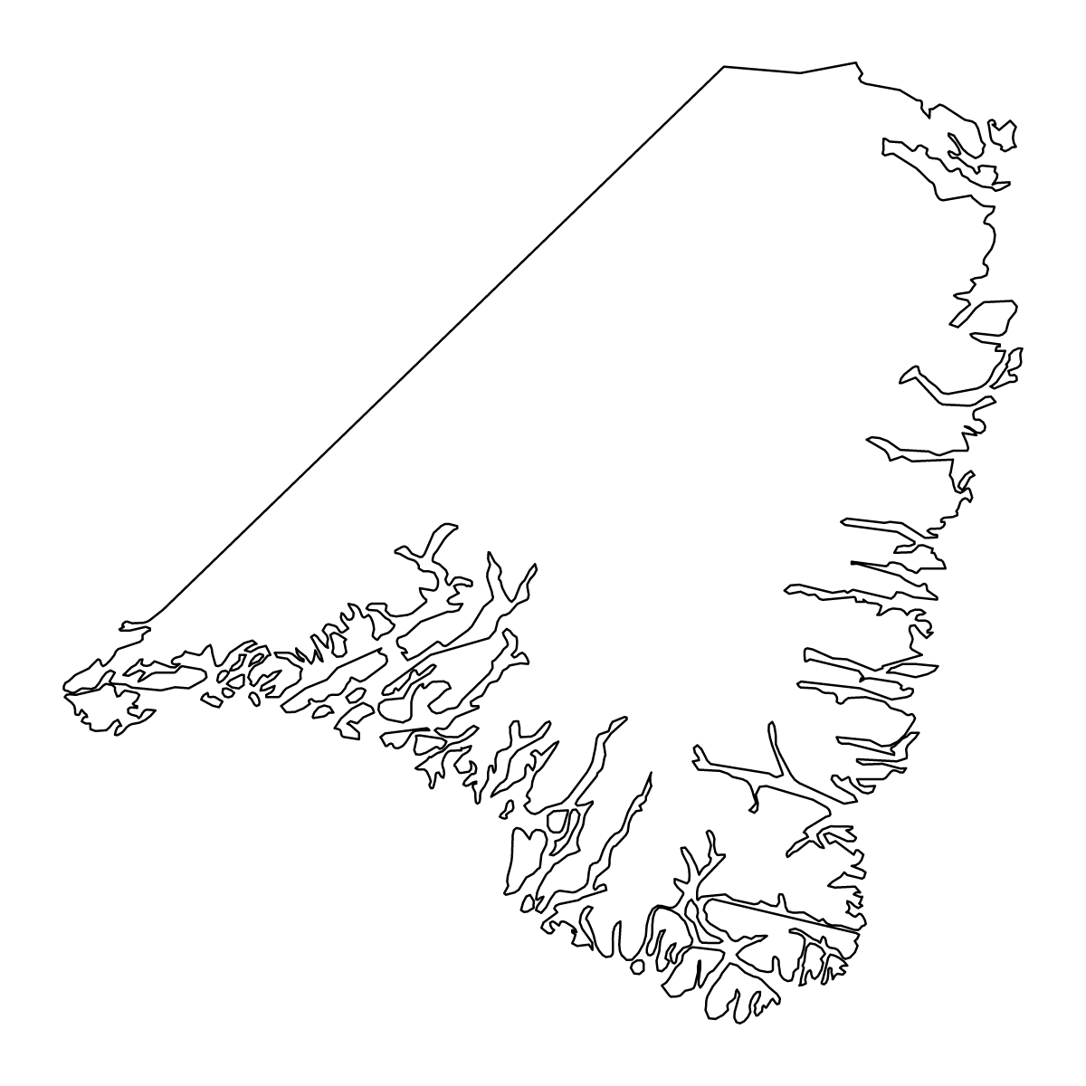 Carte de contour de Kujalleq, Greenland.